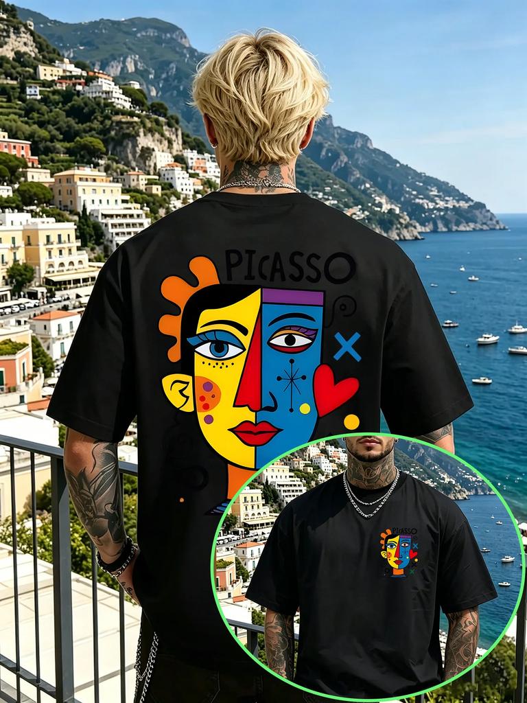 Unisex 100 Cotton Picasso Art Retro TShirt with Abstract Cubist Face Pattern Modern Art Casual Summer Crew Neck Streetwear