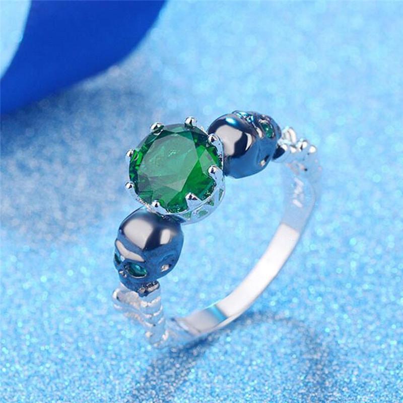 Fashion Retro Color Separation The Skull Head Inlaid Colorful Zircon Platinum Ring