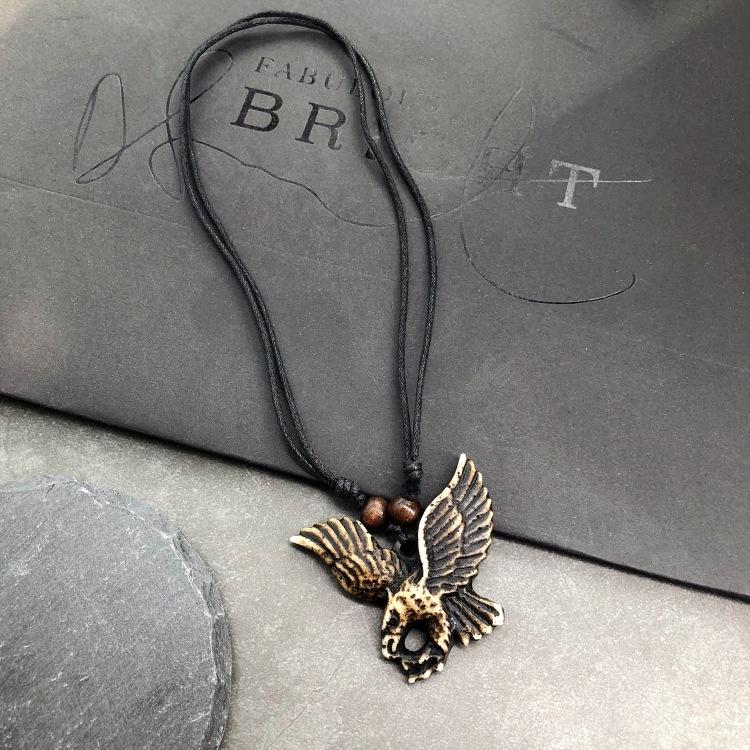 Original retro tribal men and women couple necklace trendy personality eagle ivory horn domineering pendant versatile accessories