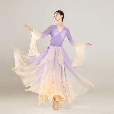 Traje de dança clássica elegante e traje de prática de gaze de fada, vestido feminino para performance de dança chinesa