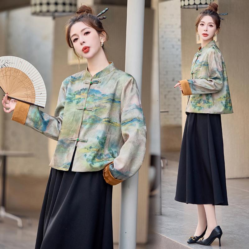 

Весна 2025 Шикарное Универсальное Пальто в Китайском Стиле с Застежкой-Лягушкой и Воротником-Стойкой - N6183 XL (125-140 jin)