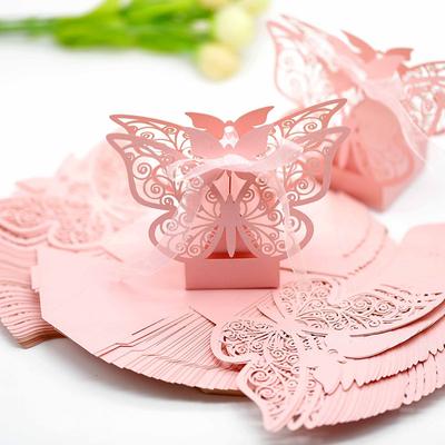 50/100 Stück Schmetterlings-Geschenkboxen, Großhandel, Süßigkeiten-Geschenkverpackung mit Bändern für Babyparty, Hochzeit, Geburtstagsfeierbedarf