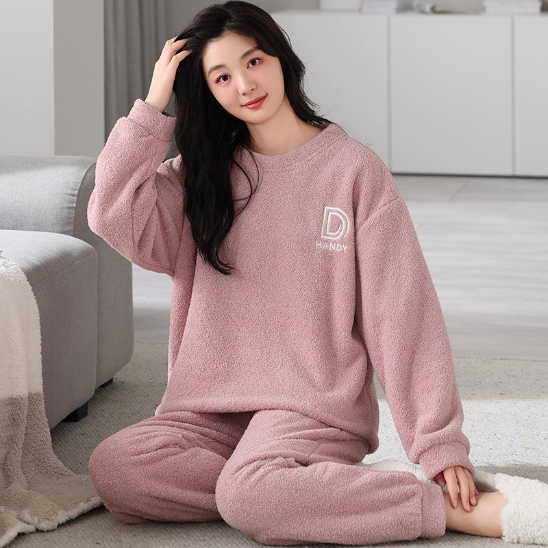 Couple Pajamas Autumn And Winter Half Fleece Women'S Red Natal Year Wedding Newlywed Men'S Winter Coral Fleece Suit