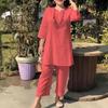 1 Set Damen Outfit V-Ausschnitt Elastische Taille Ethnischer Stil 46085 Ärmel Schweißabsorption Tägliche Kleidung Einfarbige Damen Sommer T-Shirt