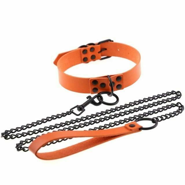 Rivet Slave Collar With Leash Pet Play Owned Submissive Collars & Leashes
