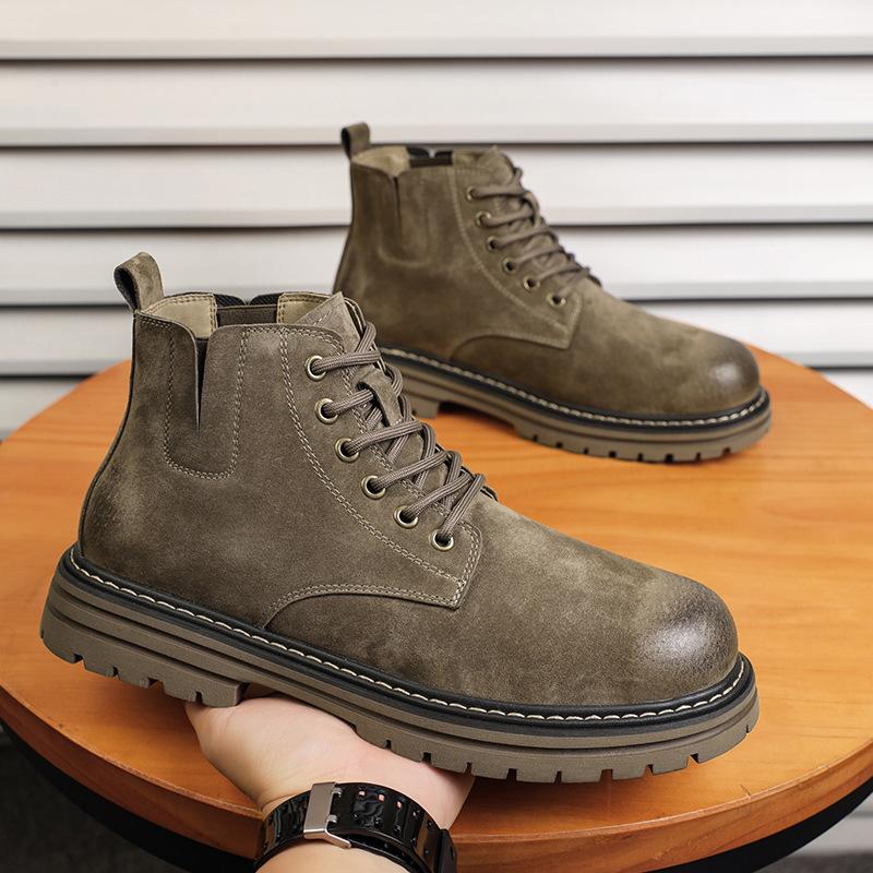 Autumn Leather Stream Martin Boots Men's Shoes Suede Casual Shoes Medium Top Short Boots Tooling Shoes