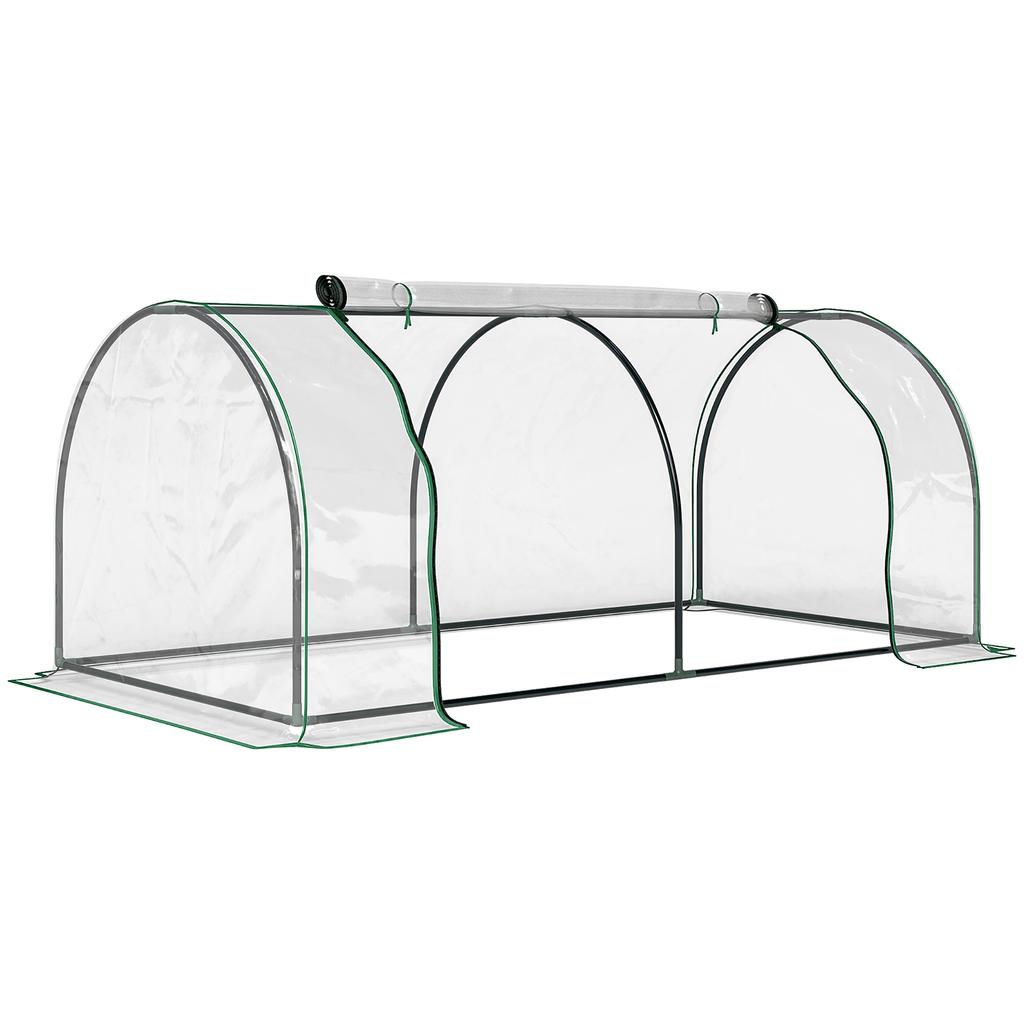 Greenhouse, Hothouse with Door, Cold Frame, Plant House, Plant Growing, Steel, Plastic, 200 x 100 x 80 cm, Green