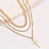 Women Fashion Versatile Cross Pendant Gold Chain Sweater Necklace