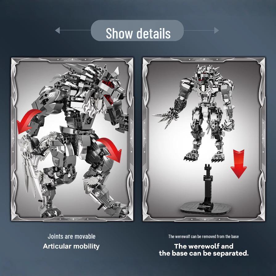 Midnight Werewolf Mecha Model: High-Difficulty Halloween Building Block Set