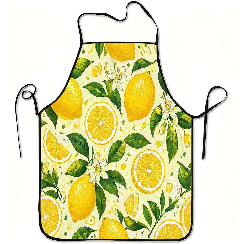 1pc Lemon Fruit Apron with Citrus Floral Print & Lemon - Adjustable Waistband, Durable Easy-Clean Polyester Suitable for Cooking, Gardening, Orchard P