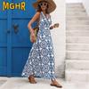 Vestidos Casuais Femininos de Moda Verão Primavera Decote em V Sem Mangas