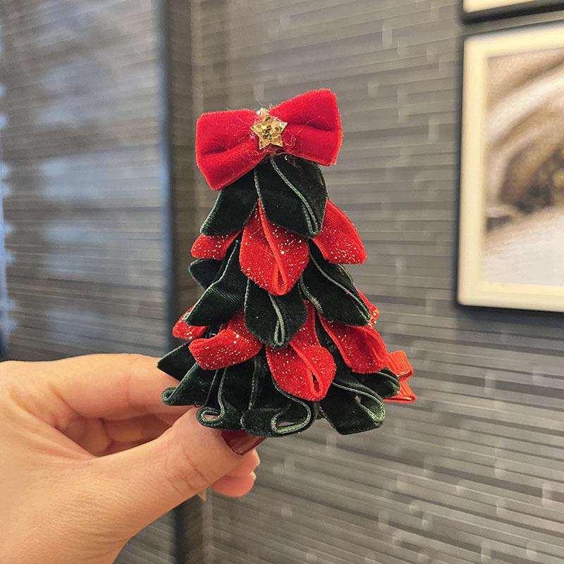 2025 Weihnachtsbaum Samt Schleife Stirnband & Haarspangen Set für Kinder