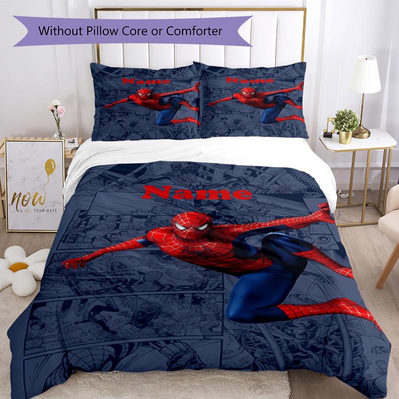 3pcs Custom Name Spider Man Bedding Set Duvet Cover Closure Includes 1 Duvet Cover & 2 Pillowcases, Soft and Comfortable for All Seasons.