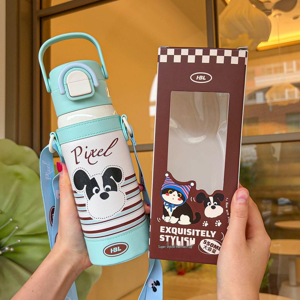 Cartoon Kids Thermos Cup: 316 Stainless Steel, Drop-proof, Portable, Double Straw, High Appearance Water Bottle for Students.