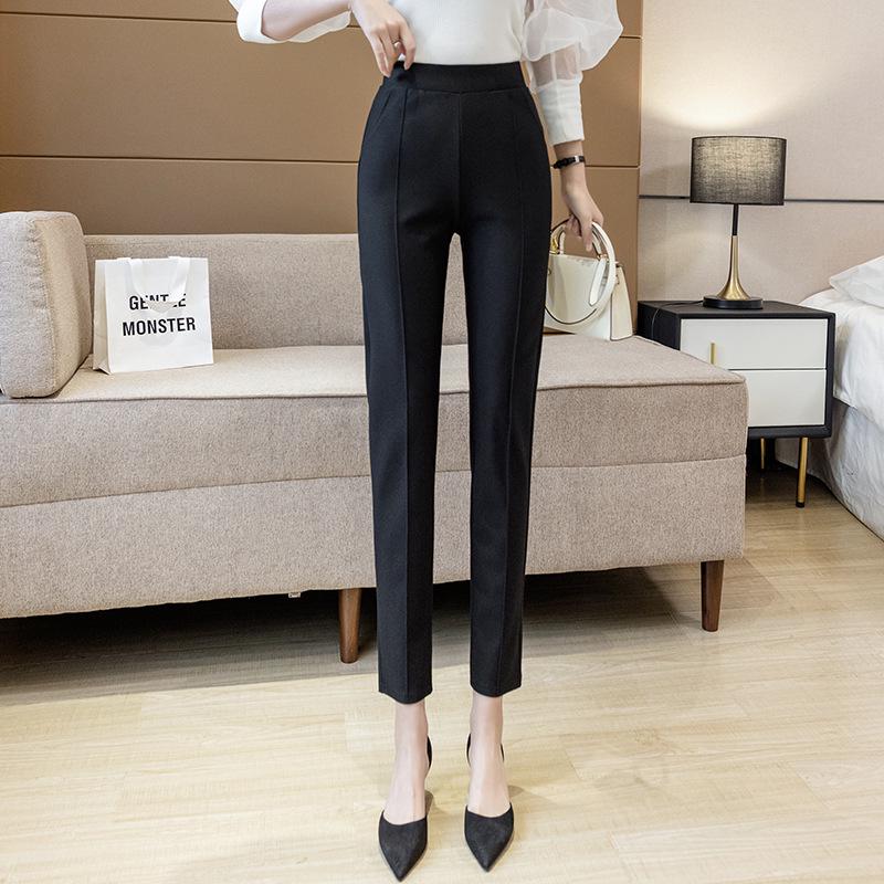 Women's High Waist Black Slimming Cigarette Pants - Professional Commute & Casual Wear