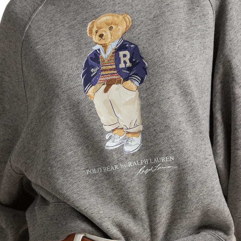 Polo Ralph Lauren FW24 Bear Embroidered Crew Neck Long Sleeve Sweatshirt Women Sweatshirt Gray WMPOKNINFB20686-020