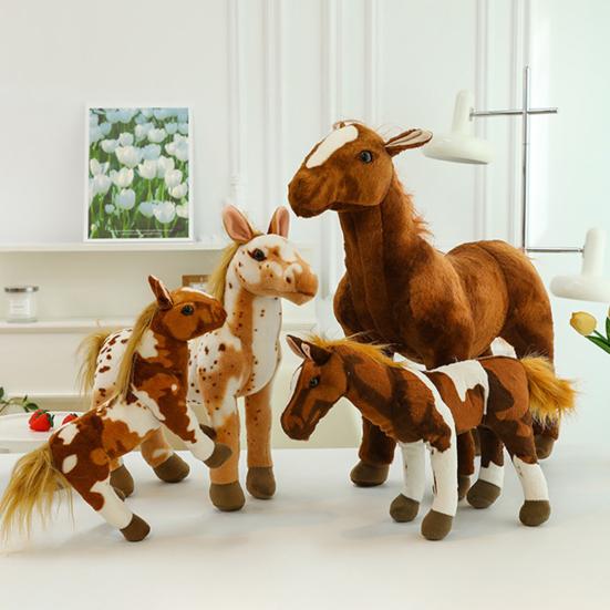 Simulation Plush Horse Toy Stuffed Pony Plushie Year of Horse Mascot Doll Educational Toy Home Bedroom Decoration Holiday Gift
