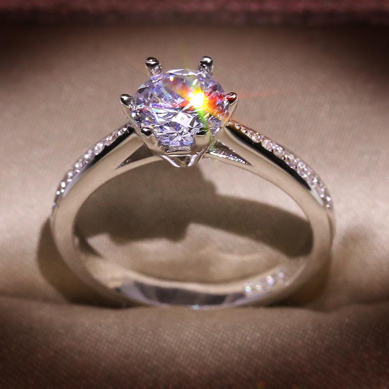Simulated Diamond 1 Carat Wedding Ring Proposal Ring for Women Ring Eight Heart Eight Arrow Zircon Gold Plated Six Claw Diamond Ring