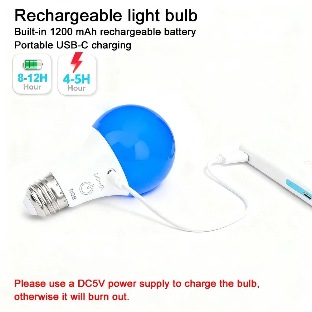 HOMEFISH RGB/3 color USB Led Bulb Rechargeable Light Bulb Smart Bulb Dimmable E27 Bulbs with Timing Cordless Battery