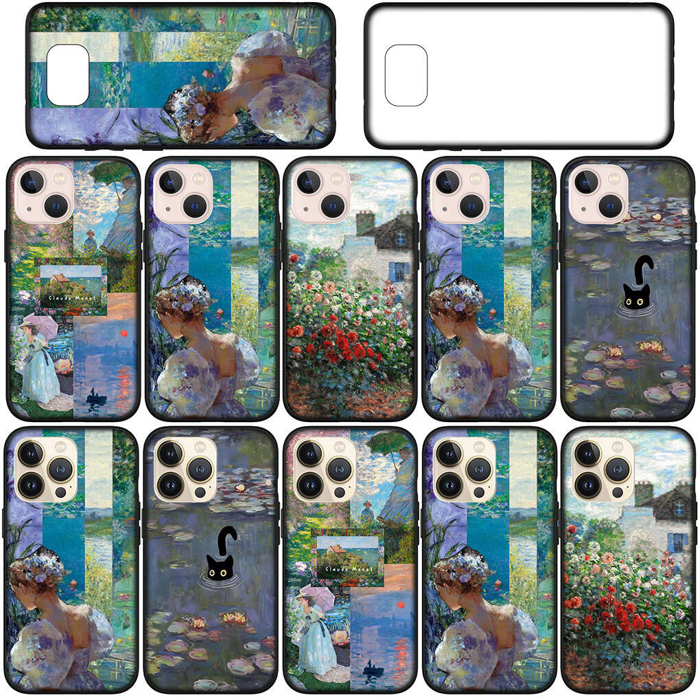 Cover for iPhone 17 16 15 Xiaomi Poco Redmi Note 14 13 12 11 Pro Max Samsung Galaxy S25 S24 OPPO Huawei Claude Monet Waterlily Cat Pattern Phone Case