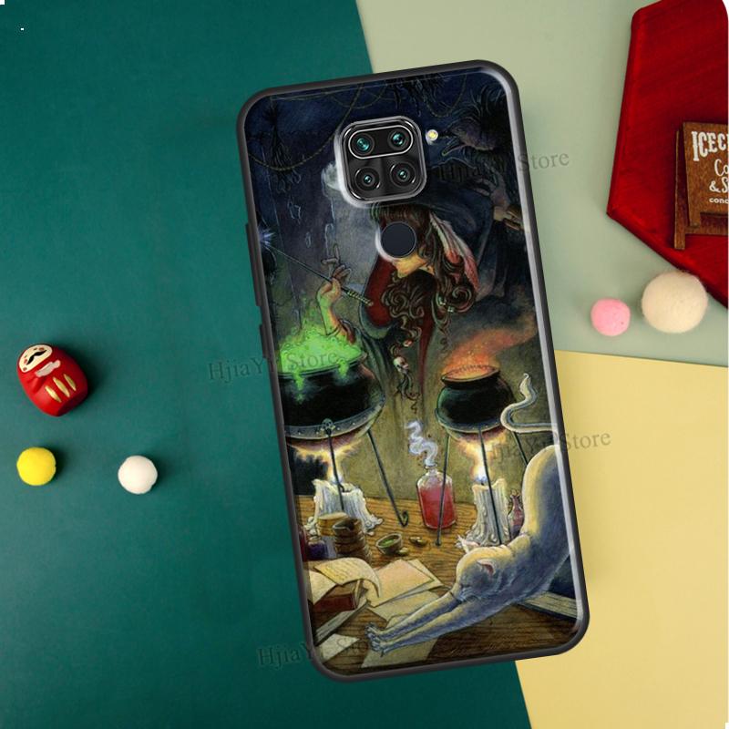 Halloween Witch Cat Case For Xiaomi Redmi Note 11 Pro 10 9 8 10S 11S Phone Coque For Redmi 10 9T 9A 9C Cover