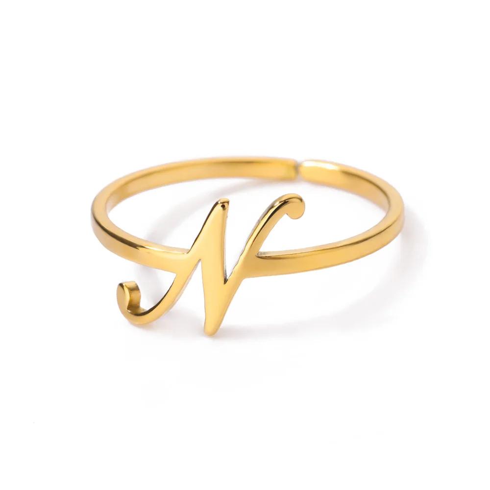 Stainless Steel Initial Letter Pendant Rings For Women Gold Color Trend A-Z Letter Finger Ring Aesthetic Wedding Jewelry Bijoux