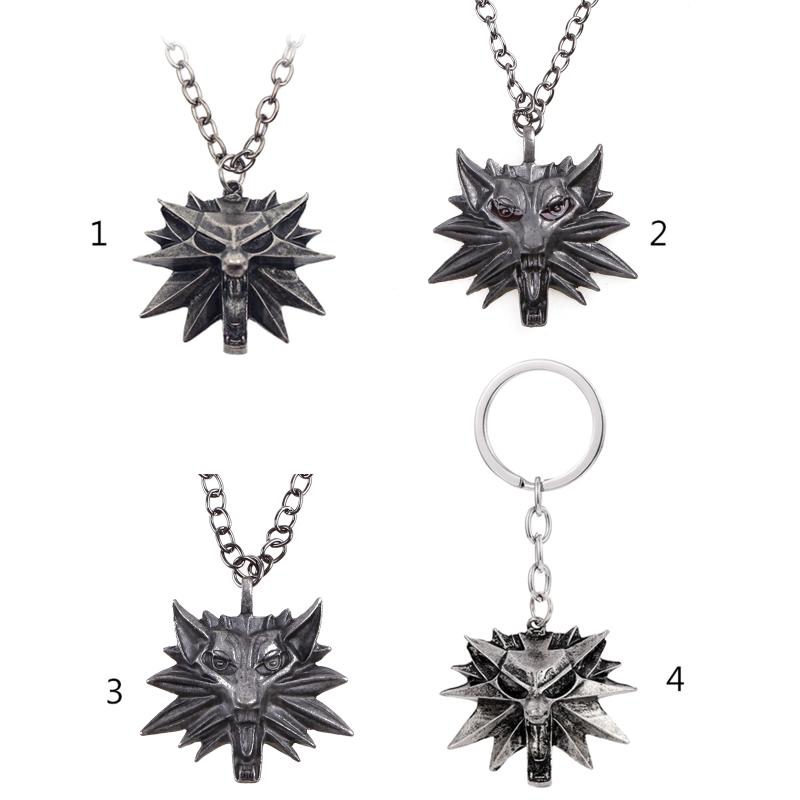 Retro Classic Fashion Pendant Witcher 3 Metal Wolf for Head Men's Animal Necklace Jewelry European American Games Jewelr