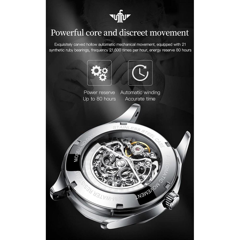 OLEVS Men's Skeleton Automatic Mechanical Dress Watch Silver Tungsten Steel Band Water-Resistant Sapphire Crystal Bracelet