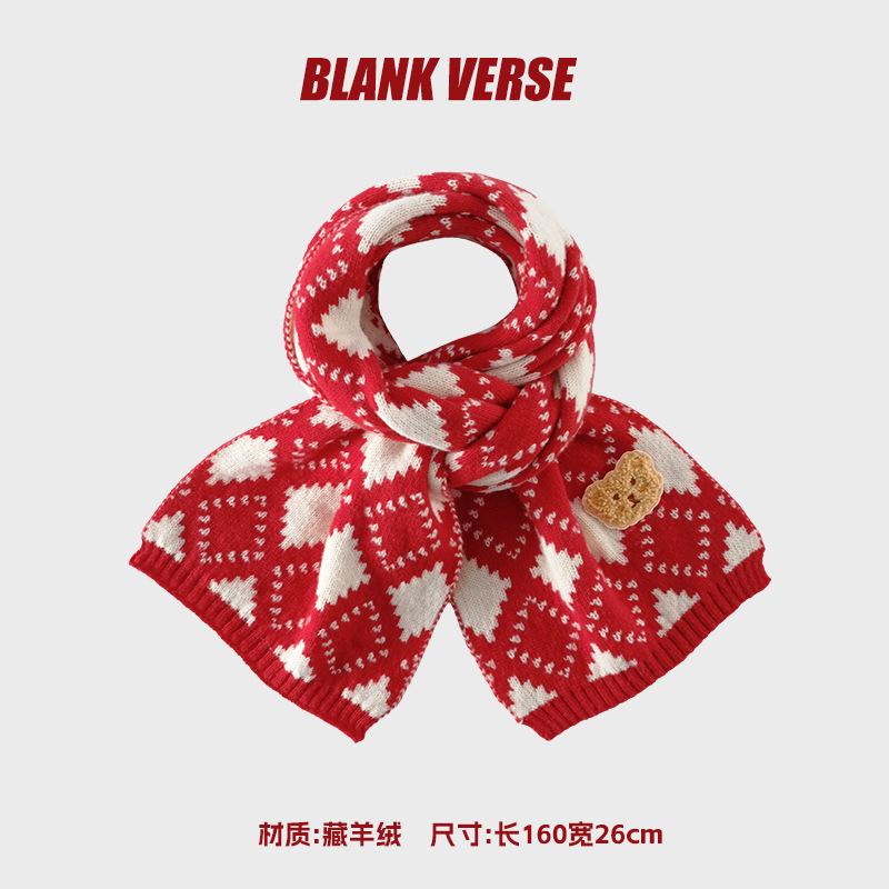 New Christmas Scarf Winter Women's Warm Atmosphere Angora Red High-end Knitted Bear Cashmere Scarf