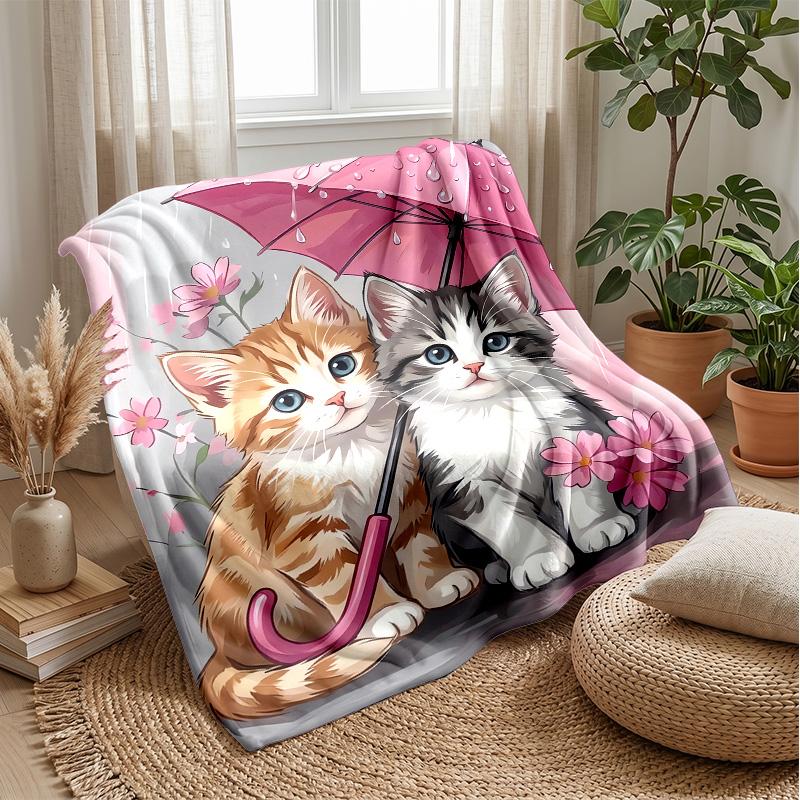 

Cats with Hearts and Roses blanket Personalized Name Flannel Blanket Soft Cozy Plush Throw for Sofa Bed Lightweight Home Decor 75x90cm