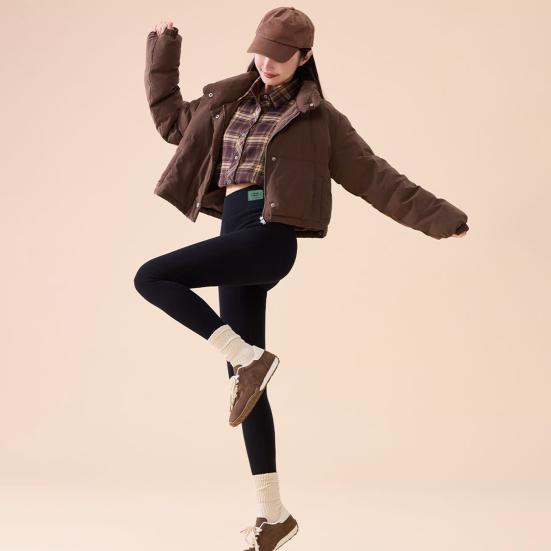 Winter Leggings High-Waisted Slim Cut Warm Lambswool Fabric Lining Bottom Pants Cold Weather Resistance Women Pants