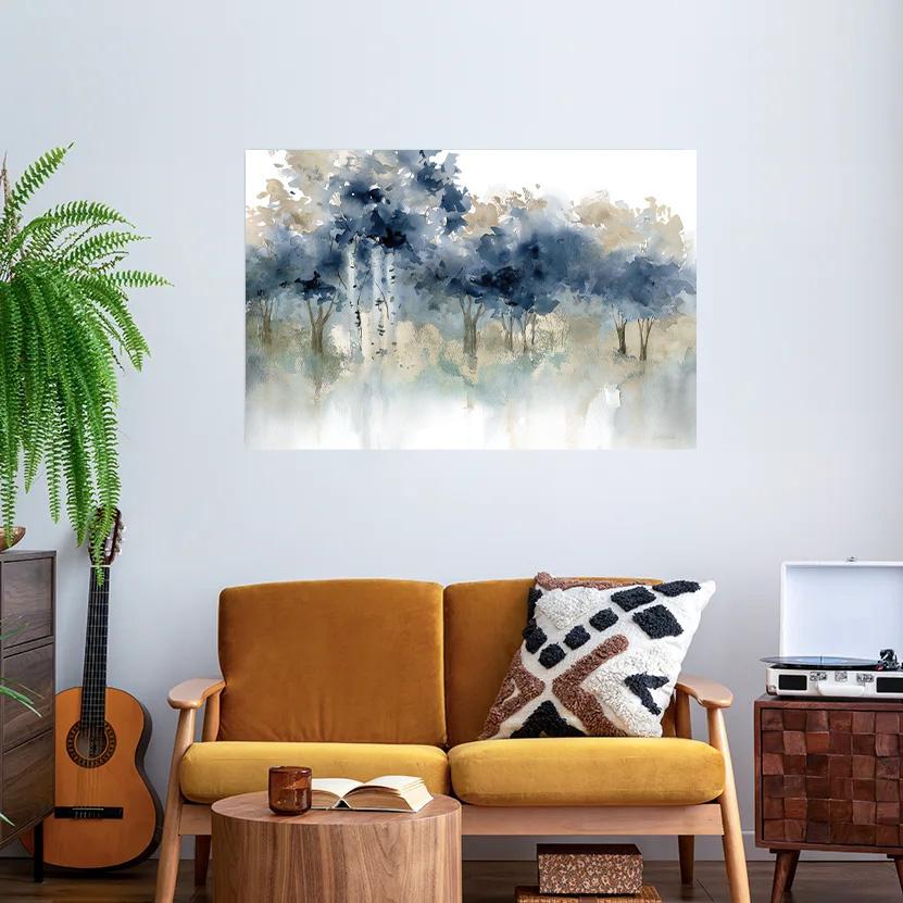 Wall Art Canvas Painting Prints Pictures Indigo and Beige Forest Landscape Archival Watercolor Art Print