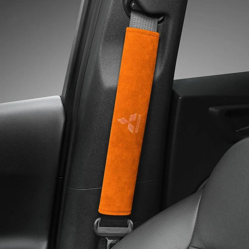 Suede for Mitsubishi Car Seat Belt Pads Shoulder Protector Covers RALLIART Colt Galant ASX Lancer 9 10 Pajero Outlander Eclipse