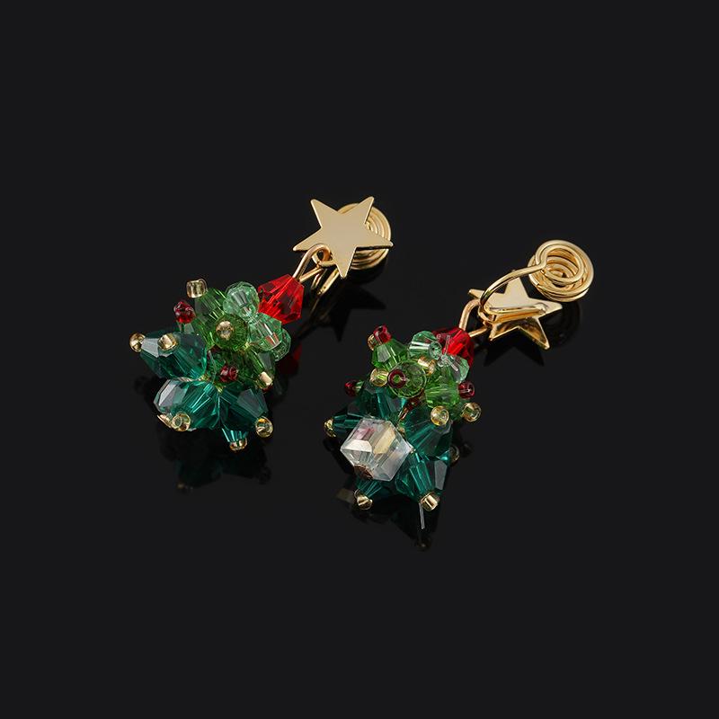 

EH901 Winter Star Crystal Beaded Christmas Tree Ear Clips for Non-Pierced Ears