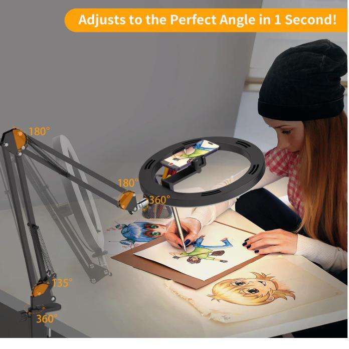 10" Selfie-Ringlicht mit Handy-Schwenkarm für Aufnahmen von oben und Live-Streaming