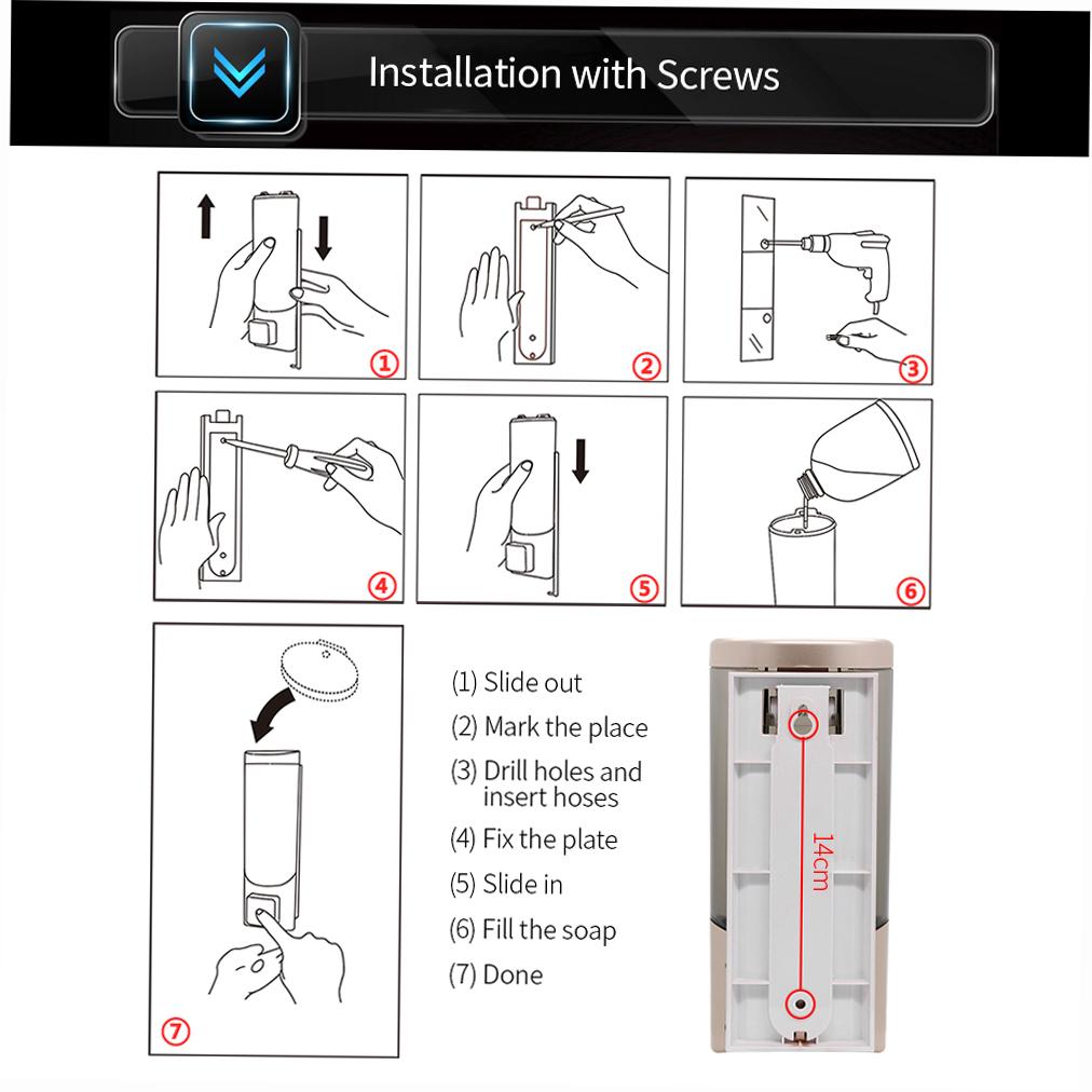 CHUANGDIAN Manual Hand Soap Dispenser with Double Sided Foam Tape Wall Mount Liquid Shampoo Shower Gel Dispenser Hand