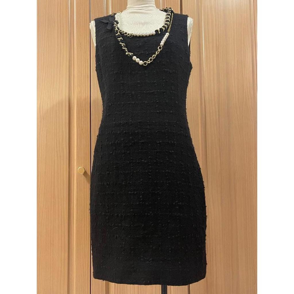 Used MOSCHINO Black Sleeveless Tweed Dress with Necklace
