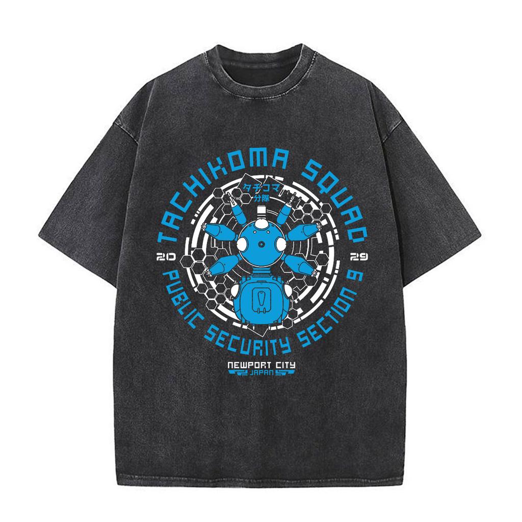 Anime Ghost In The Shell Motoko Kusanagi Vintage Washed T Shirts Men Women Clothing Casual Short Sleeve Oversized Tshirts Tops