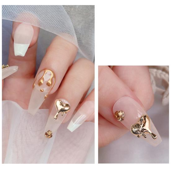 10Pcs/Set Nail Art Charms Multi-colors Shiny Mini 3D Metal DIY Nail Accessories Melting Love Heart Shape Nail Decorations for Nail Salon