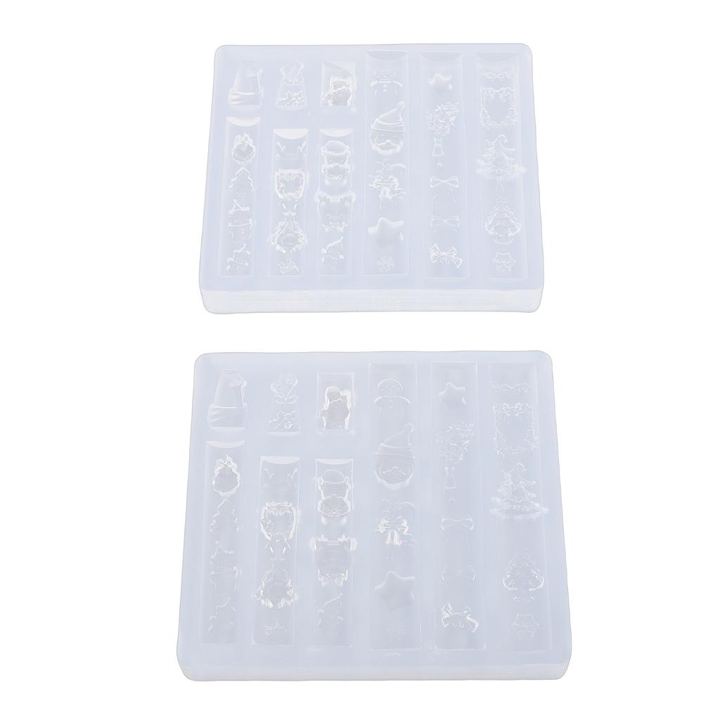 2 Pcs Xmas 3D Nail Mold Reusable Cute Silicone Nail Mold Xmas Tree Snowflake Carving Template