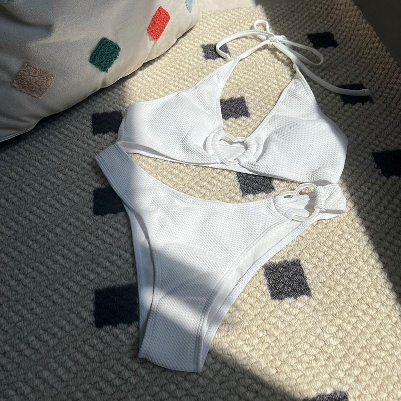 Sexy Halter Solid Color Bikini 2 Piece Set New Summer Swimwear Bikini Set Women Split Swimsuit High Waist Beach