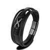 Bracciale Infinito Classico da Uomo Braccialetti Intrecciati Multistrato in Pelle per Donne Gioielli in Acciaio Inossidabile Nero Regali