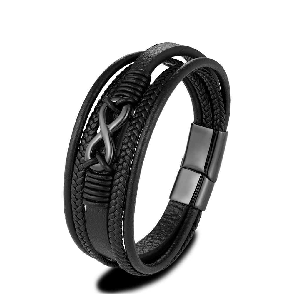 

Classic Men Infinity Bracelet Woven Multilayer Braided Leather Bracelets For Women Black Stainless Steel Jewelry Gifts 23cm