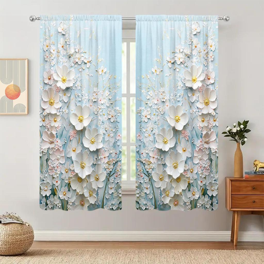 2-Panels Flower Painting Semi Blackout Curtains Half Blackout Suitable for Artistic Home Decorative Curtains