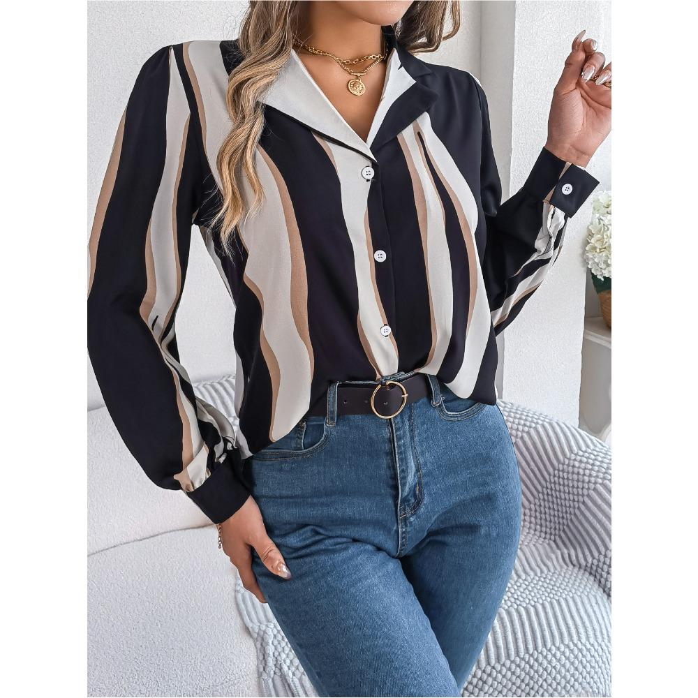 Ležérní a všestranná kontrastní pruhovaná košile s dlouhým rukávem a límečkem