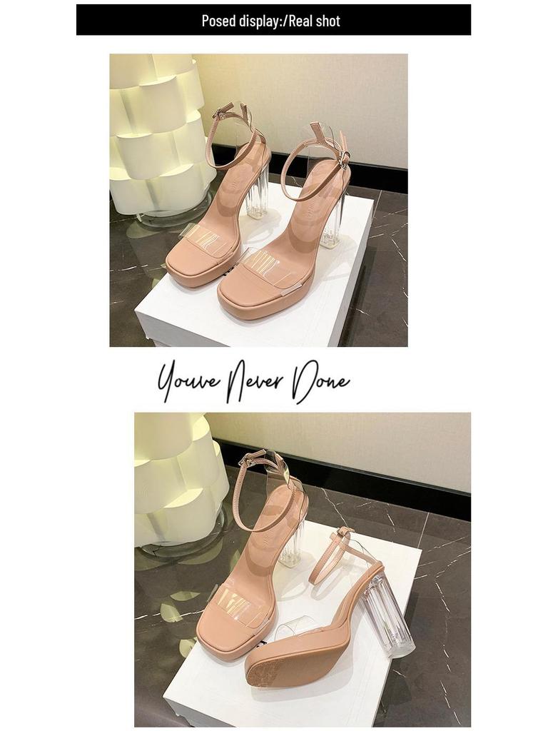 2024 Women's Transparent High Heels: Waterproof Platform Crystal Sandals with Thick Heel, Summer Fairy Style