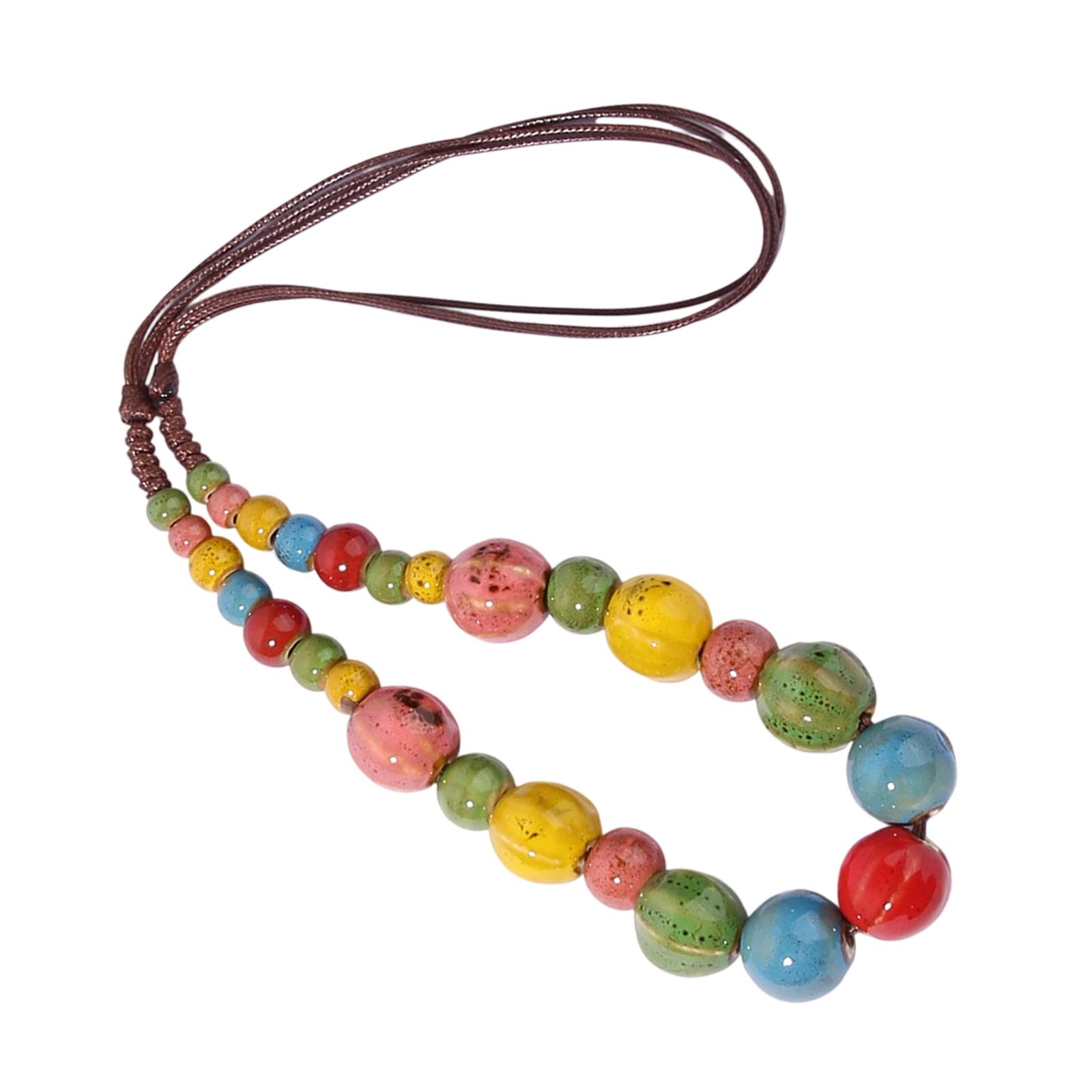 

Ожерелье из керамических бусин ручной работы, яркие цвета, изготовлено ремесленником, легкое, для женщин, уникальный модный аксессуар