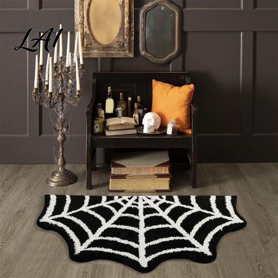 Halloween Floor Mat Bathroom Rug Spider Web Bath Mat Gothic Pumpkin Lantern Non-slip Rug Non-Slip Area for Front Door Bedroom Decorative Home Decor