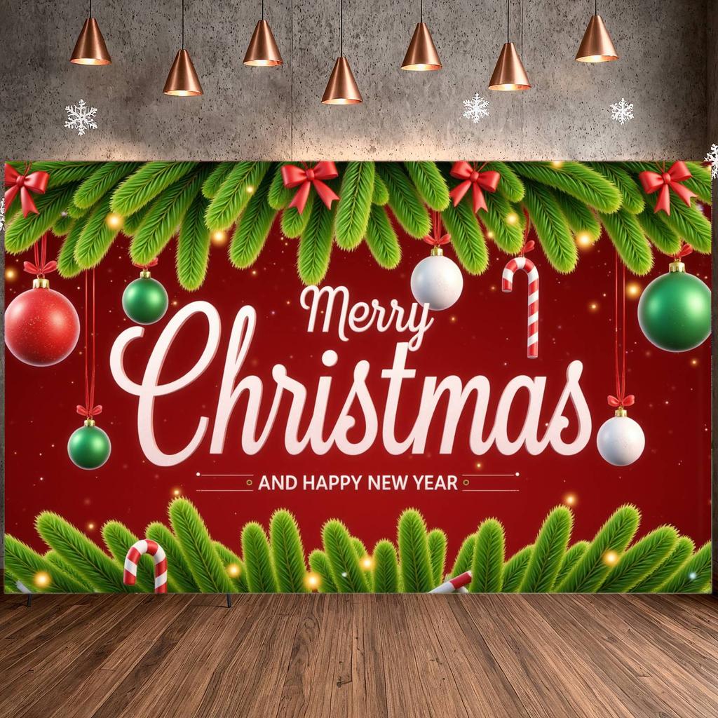 Christmas Decoration Red Background Holiday Banner Christmas Background Ornament Balls Seasonal Banner For Holiday Party Indoor