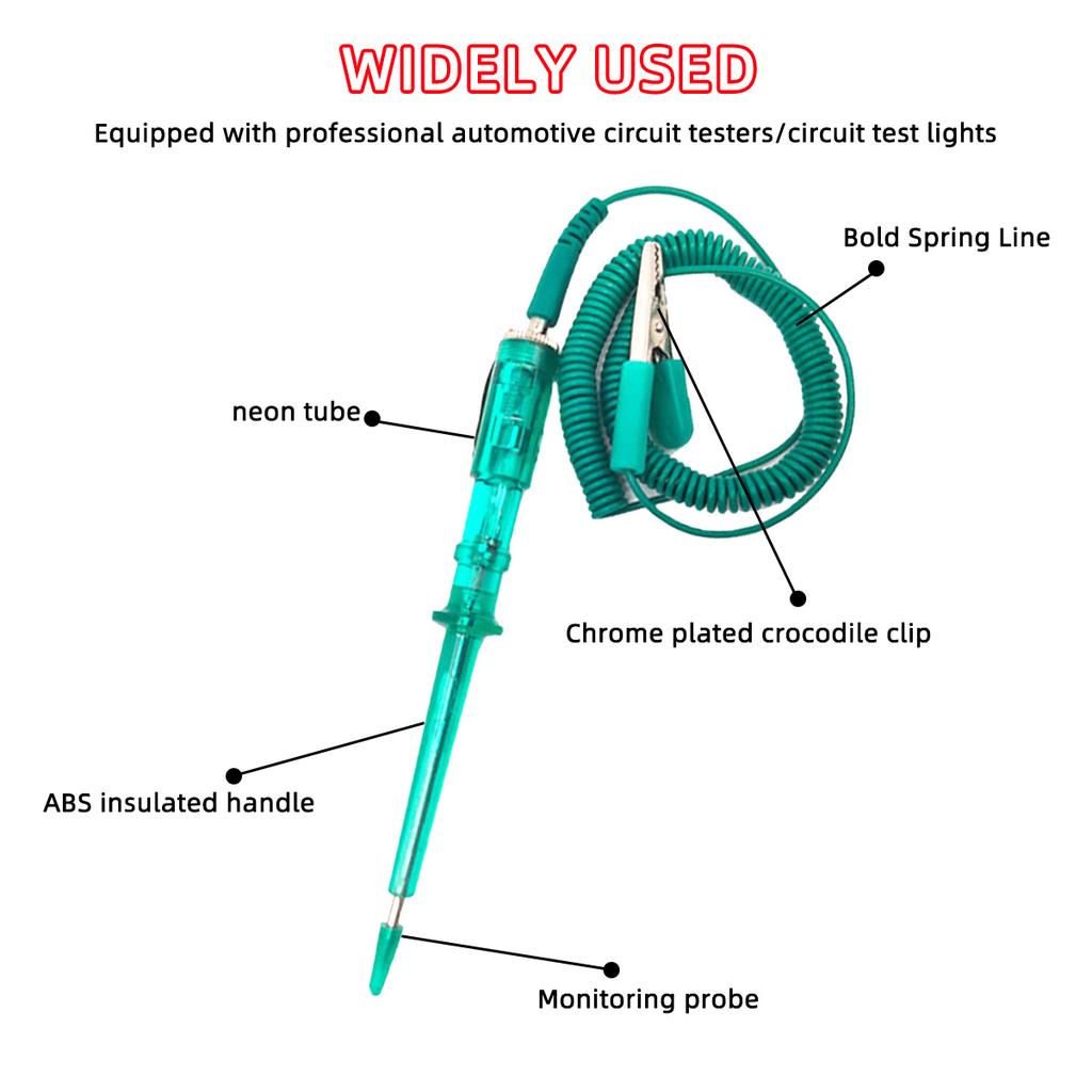 6v~24v Multifunctional Voltage Detection Pen With Spring Wire Car Maintenance Tool Green Electric Pen Car Circuit Tester Tool
